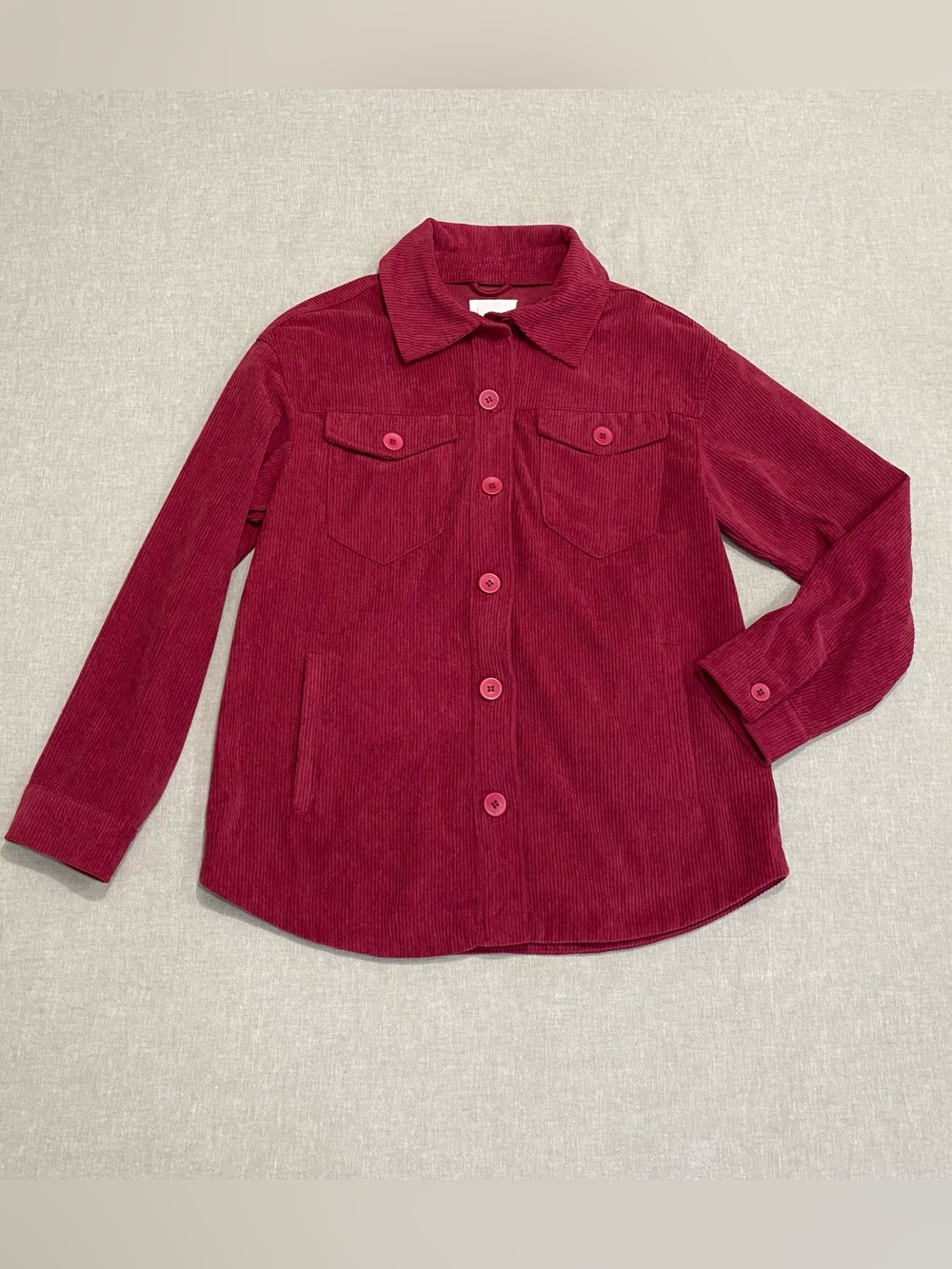 Avec Les Filles Deep Wine Corduroy Button-Front Shirt Sz M Long-Sleeve Overshirt